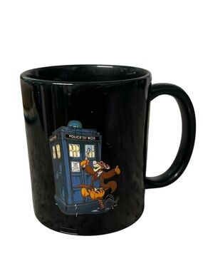Fandom Black Ceramic Mug w/ TARDIS & 10th Doctor Tigger Graphic Mashup, [12 oz.]